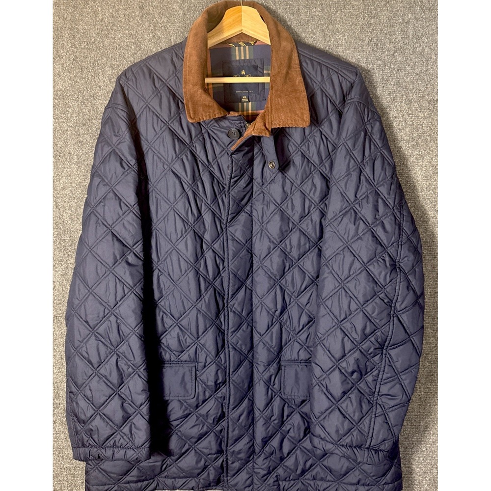 Brooks Brothers Paddock Quilted Jacket Mens 2XL Blue Plaid Corduroy Collar